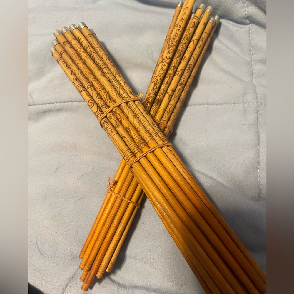 Wood Chopsticks wrapped and ink drawing- each one tells a story. set of 40